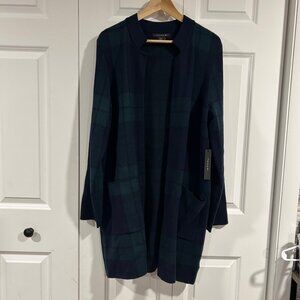 NWT Tahari Plaid Open Front Long Cardigan Sweater Sz XL Lagenlook Dark Academia